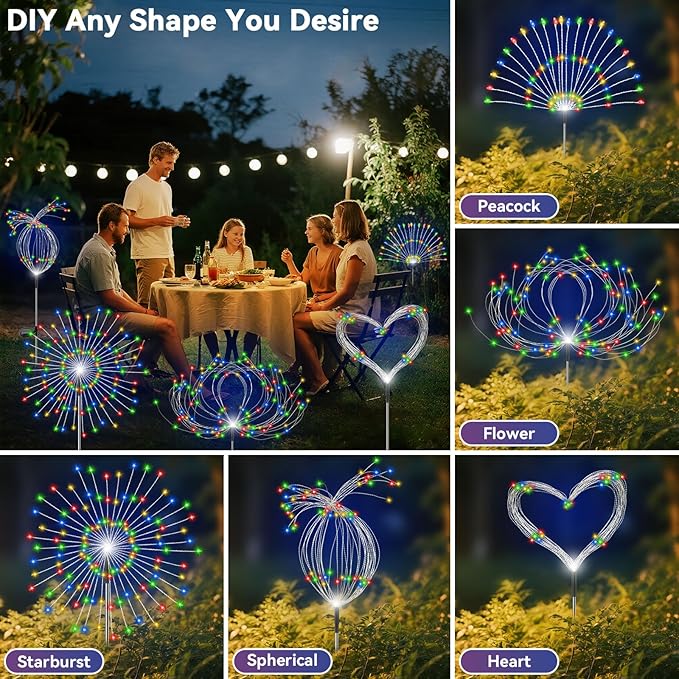 Garden Outdoor Lights, 4 Pack 120 LED Solar Garden Lights Fairy Lights Outdoor Waterproof Decorative Solar Firework | Lumora