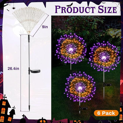 6 Pcs Mardi Gras Solar Firework Lights Solar Lights Outdoor Garden 120 LED 8 Modes Waterproof LED Sparkler Outdoor for Carnival Patio Yard Pathway Walkway (Mixed Colors)