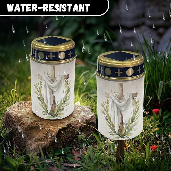 Grave Solar Lights for Cemetery Memorial Waterproof Outdoor Garden Cemetery Decorations-Cross Leaves