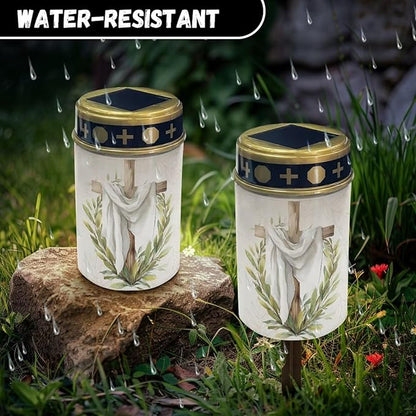Grave Solar Lights for Cemetery Memorial Waterproof Outdoor Garden Cemetery Decorations-Cross Leaves