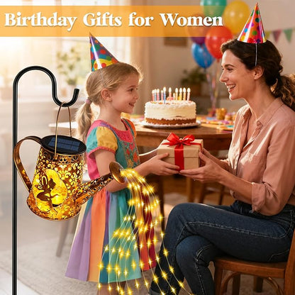 2 Pack Solar Watering Can Lights, Unique Fairy Gifts for Women Mom Grandma Birthday, Waterproof Outdoor Garden Decor Large Hanging Solar Lantern Fairy Lights for Patio Porch Yard Flowerbed Pathway
