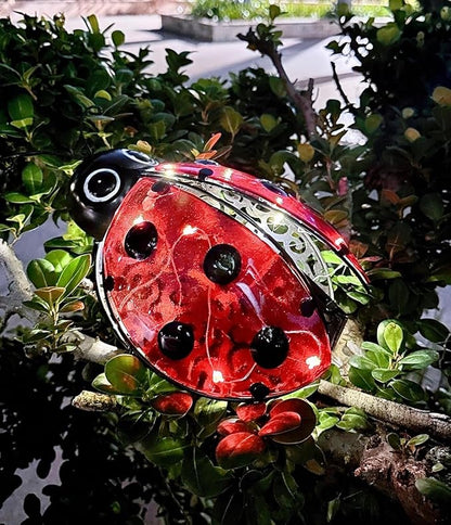 9.8“ Ladybug Solar Night Garden Light - Waterproof LED Outdoor Decorative Lantern, Metal Solar Powered Yard Art, Ladybug Gifts for Patio and Garden, Solar Landscape Path Light Ornament
