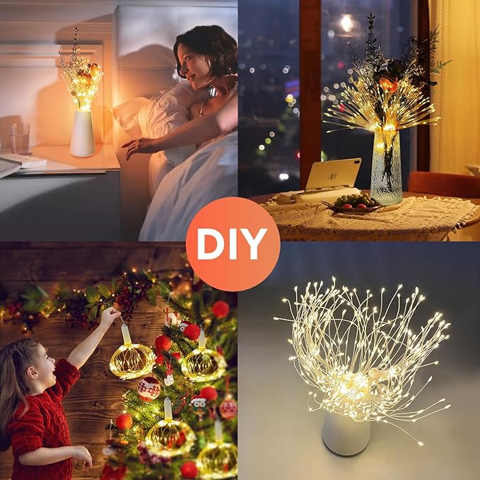 Firework Lights Waterproof Hanging, 200 LED Battery Operated Decorative String Lights Outdoor for Wedding, Party, Backyard, Patio Indoor Fairy Night Light for Home Decor, Bedroom Rechargeable, 4 Pack