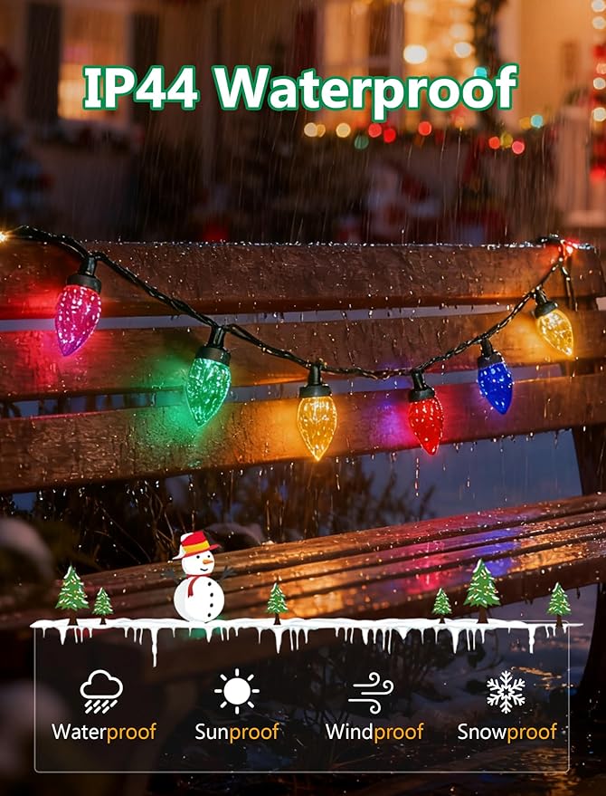 26Ft LED Valentine's Day String Lights Outdoor, C7 Vintage Christmas Lights with 52 Multicolor Strawberry Bulbs, Plug in Fairy Lights for Indoor Patio Porch Garden Party Wedding Roofline House Decor