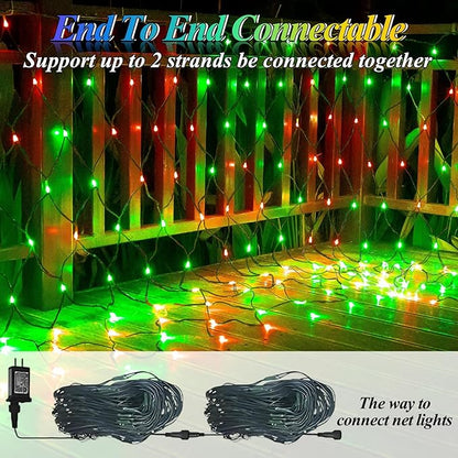 Lovelite 300LED Christmas Net Lights, 14.8ft x 5ft Mesh Lights Outdoor Green Wire 8 Modes Timer, Waterproof Connectable String Lights for Bushes Xmas Tree Garden Holiday Party Decor - Red Green