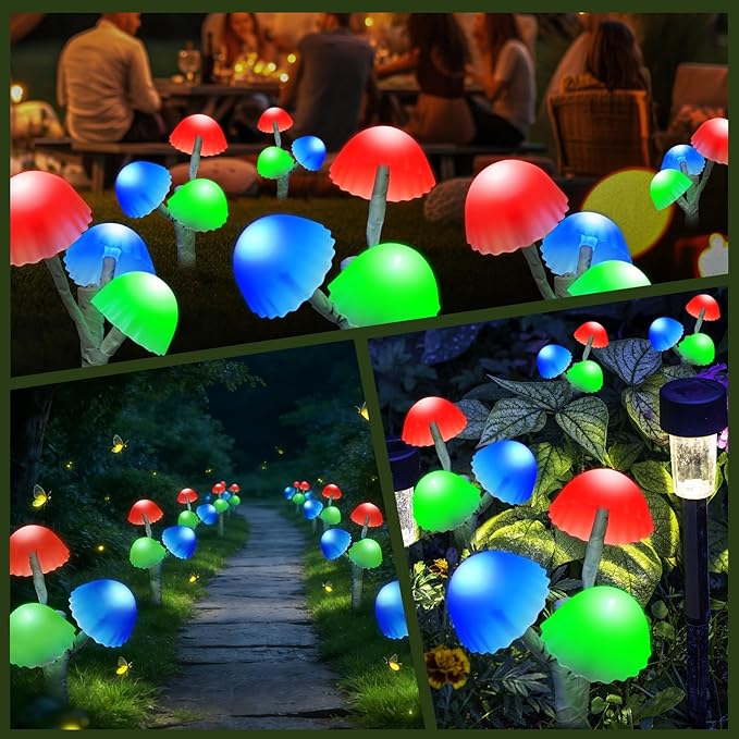 Solar Mushroom Lights for Outside Garden Decorations - 6PACKS 18LED 8 Lighting Modes Multi-color Mushrooms Decor with Housewarming Gifts,Solar Path Lights for Garden,Backyard,Fence,Home Decor