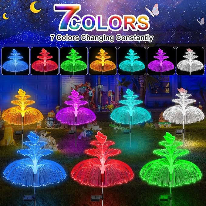 Solar Garden Lights 3 Pack New Upgraded Solar Lights Outdoor Waterproof 3 Layers 7 Color Changing Jellyfish Butterfly Decorations for Garden Yard Gifts for Women