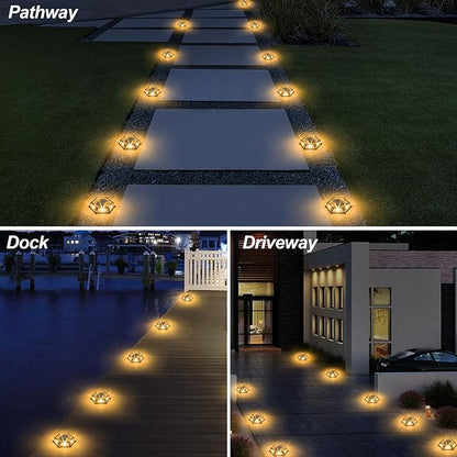 Solar Dock Lights Driveway Deck Lights - 12 Packs Waterproof Outdoor LED Aluminum Dock Lighting Warning Step Light for Driveway Sidewalk Garden Pathway Yard (Warm White)
