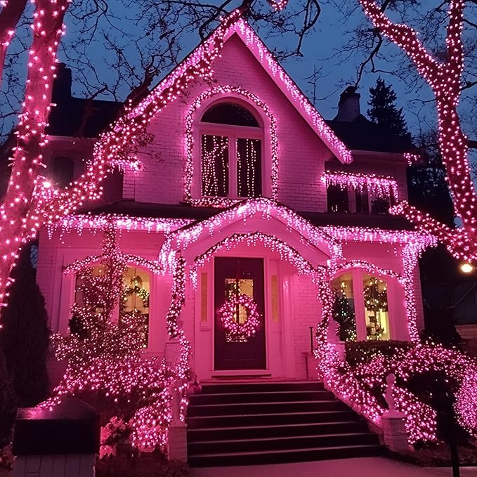 TW SHINE Pink Valentines Day Lights, 20FT 100 Count Incandescent Christmas Mini String Lights, Waterproof Xmas White Wire Lights for Outdoor Indoor Home Decorations