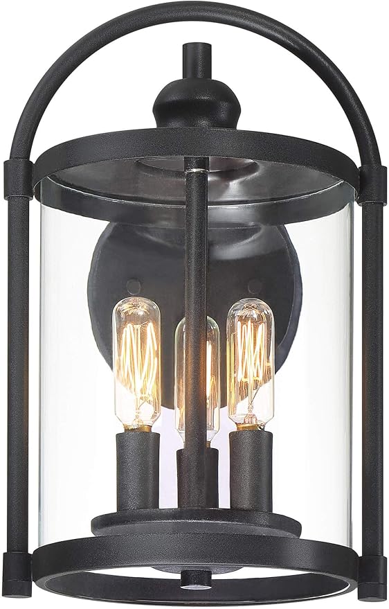 John Timberland Avani Modern Industrial Outdoor Wall Light Fixture Black Metal 13" Clear Cylindrical Glass Exterior | Lumora
