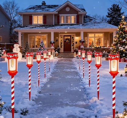 HUYIENO 8pk Solar Christmas Pathway Lights Stainless Steel Tube Glass Lens Decorative Outdoor Garden Path Lights Solar Powered Landscape Lighting for Walkway Yard Garden Lawn