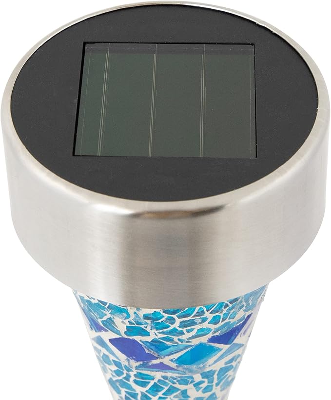 Northlight Set of 3 Mosaic Stained Glass Solar Powered LED Pathway Markers, 15.5"