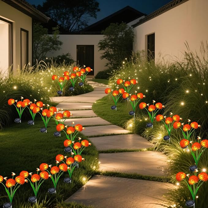 2 Pack Solar Outdoor Decorative Lights, Garden Lights Solar Powered Waterproof with Swaying Bees Lights & Flowers, Gifts for Women Grandma, Solar Decorations for Garden Yard Lawn Ornaments (Bee Warm)