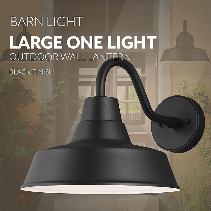 Sea Gull Lighting 8737401-12 Barn Large One Light Outdoor Wall Lantern Outside Fixture, Black