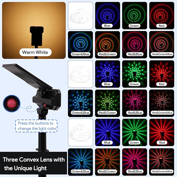 Energetic RGB Solar Spotlights Outdoor, Waterproof Pathway Lights, 26 LEDs Landscape Spotlights, Colorful LED Solar Lights for Outside, 9 Lighting Modes Garden Lighting, 6 Pack