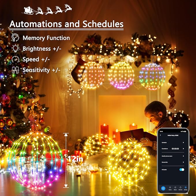 Joomer Smart RGB Christmas Hanging Ball Lights, 12in 108 LED Foldable Color Changing Xmas Light, App and Remote | Lumora