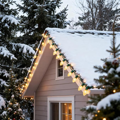 25 FT C9 Frosted Christmas Lights,Warm White Outdoor Light with 26 Bulbs(1 Spare), C9/ E17 Base,Old Fashioned Christmas Lights for Roofline, Yard, Garden, Wedding Decorations