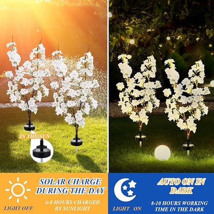 VIHOSE 2 Pack Spring Flowers Solar Stake Lights Outdoor Decor Waterproof Artificial Cherry Solar Lights for Outdoor Garden Yard Pathway Home Wedding Decor