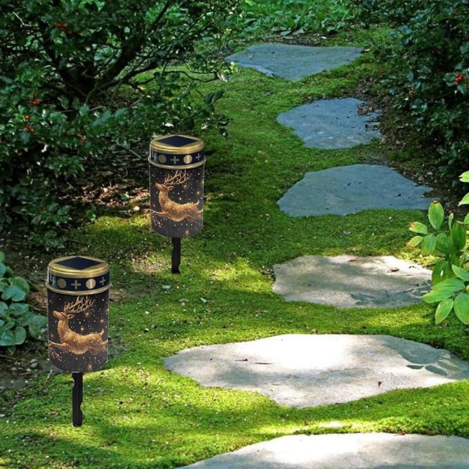 Golden Deer Pattern Garden Stake Light, Solar Light for Cemetery Grave,Solar Pathway Lights Outdoor Waterproof,Lawn | Lumora
