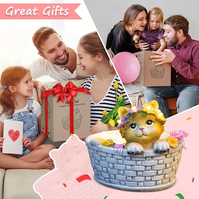 HOMEIMPRO Cat Solar Lights Garden Outdoor Gifts for Mom, Garden Decor for Outside, Cat Solar Statue Lights, 8LED Kitten Yard Decorations, Mothers Day Birthday Gifts Women Wife