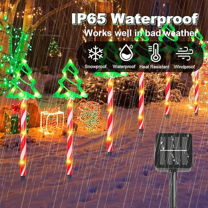 Solar Christmas Pathway Lights Outdoor Decorations, Christmas Decorations, 8 Modes Xmas Tree Candy Lights Waterproof Led Garden Stake Light for Walkway Yard Lawn Porch Holiday Decor-6 Pack