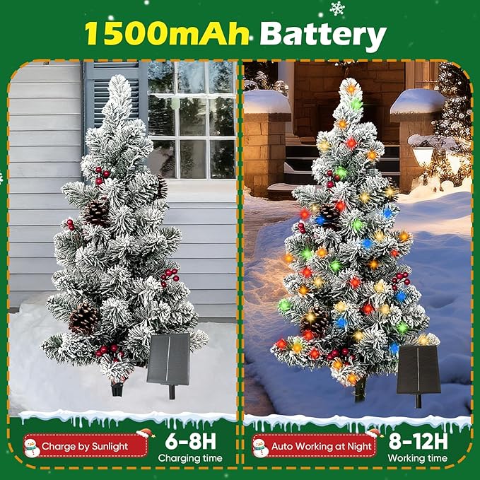 2.9FT Solar Christmas Tree Lights Outdoor Waterproof, 100LED 8 Lighting Modes Large Pine Cones & Berries Outdoor Christmas Tree, Christmas Decorations Outdoor for Holiday Courtyard Grave Decor
