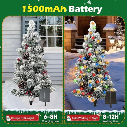2.9FT Solar Christmas Tree Lights Outdoor Waterproof, 100LED 8 Lighting Modes Large Pine Cones & Berries Outdoor Christmas Tree, Christmas Decorations Outdoor for Holiday Courtyard Grave Decor