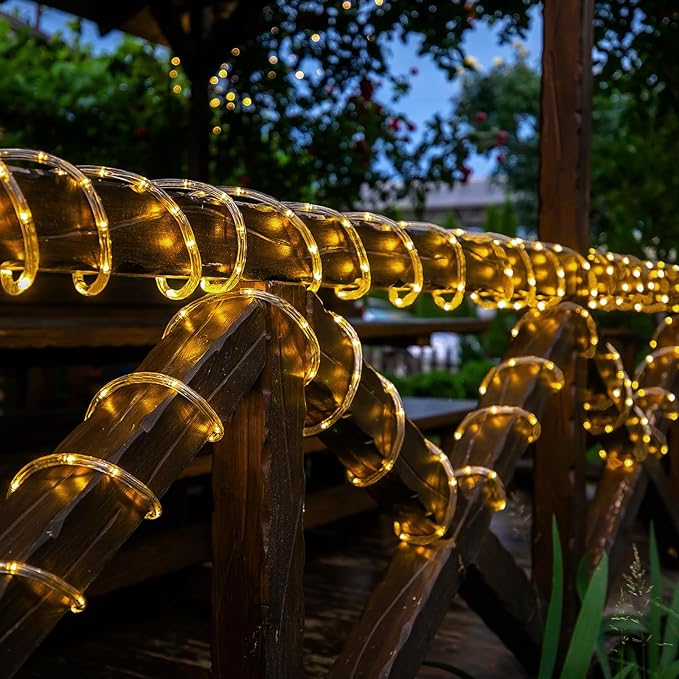 Solar Rope Lights, 2 Packs Total 132ft 400LED Solar String Lights, 8 Modes Waterproof Solar Powered Outdoor Light, Flexible Clear Tube Light for Garden Backyard Patio Deck Pool Tree Decor - Warm White