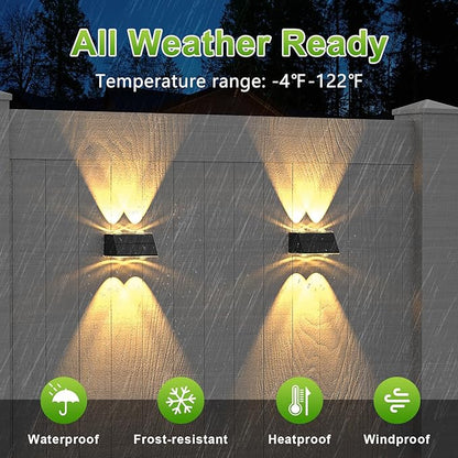 LANSOW Solar Fence Lights Outdoor, 12 Pack Solar Powered Lights Waterproof, 9 Modes Warm/Cool White RGB Up-Down Led Spot Wall Lights Dusk to Dawn Decor for Backyard, Deck, Patio, Pool, Railing(Black)