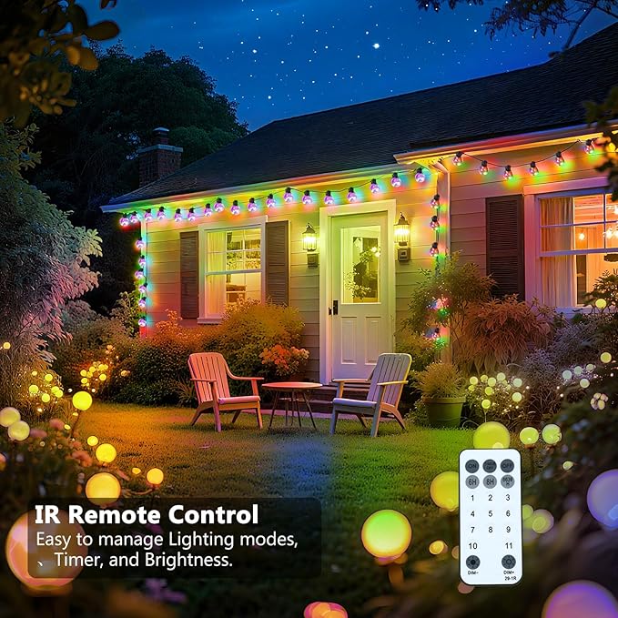Outdoor String Lights, 25ft 20 LED Bulbs Hanging Patio Lights Dimmable with Timer & Remote, Globe Bulb Shatterproof | Lumora