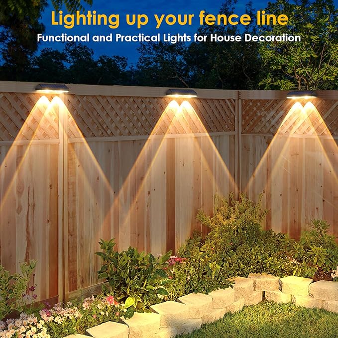 Solar Fence Lights Outdoor, 8 Pack Solar Light Outdoor Waterproof Led 3 Modes Warm/Cool/Neutral White, Fence Lights Solar Powered Light for Outside Yard Deck Wall Patio Garden