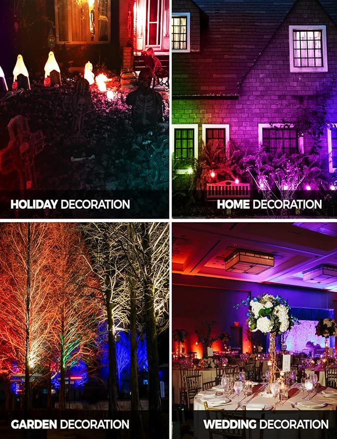 Halloween Landscape Lights with Remote Control 120V Landscape Lighting 12W RGBW Outdoor LED Spotlights Color | Lumora