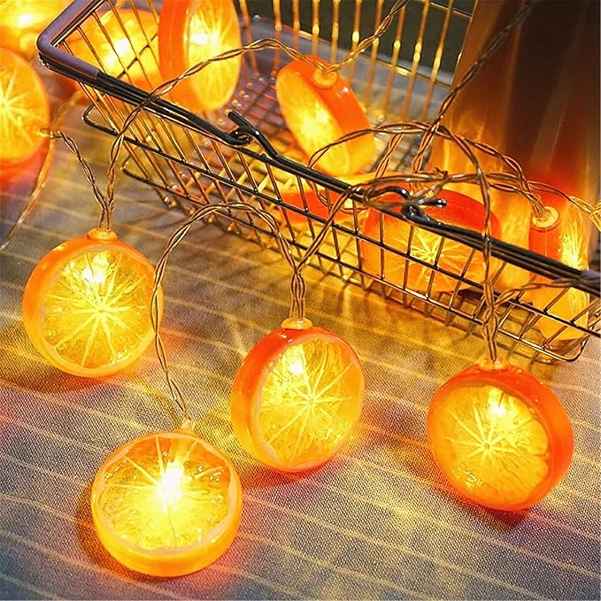 Fruit String Lights Battery Powered Indoor Outdoor Lighting Lamp Strawberry/Grape/Watermelon/Lemon/Banana for Wedding Home Birthday Garden Yard Patio Party Decorations (Orange Lemon)