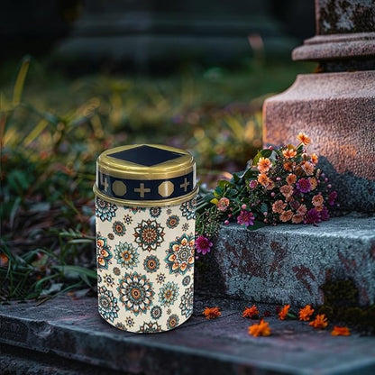 Bohemian Boho Floral Solar Garden Lights Fairy Lights Solar-Powered Lights for Outside,Led Solar-Lantern Flameless Solar Stake Lights Warm White Solar Pathway Lights Landscape Lighting