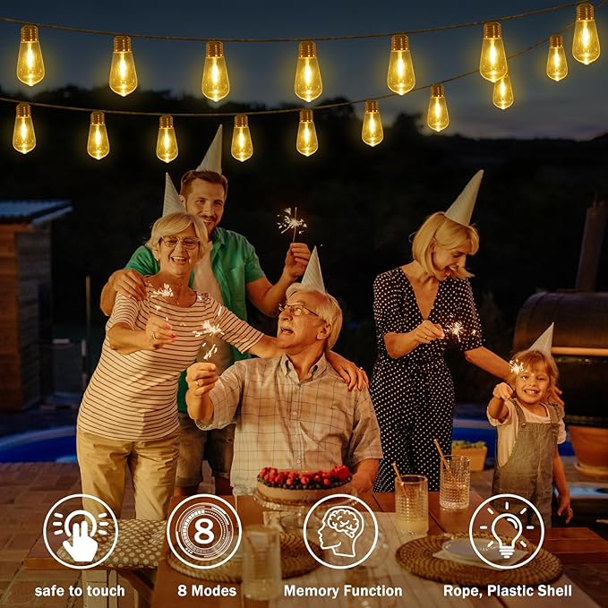 (New) Outdoor String Lights, 24FT 20 LED Hanging Bulbs Lights, IP65 Waterproof 8 Modes Plug-in Shatterproof Patio | Lumora