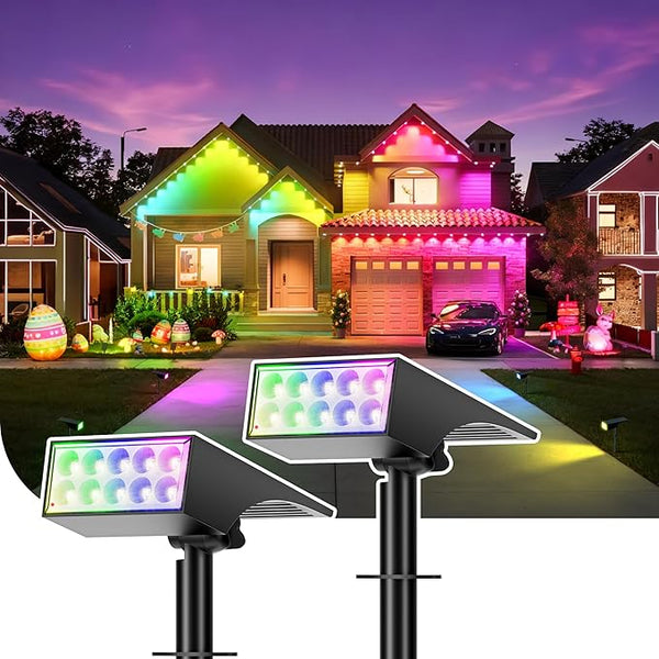 Solar Spot Lights Outdoor Color Changing, [7 Mode/2 Pack] Christmas Landscape Spotlights, Solar Lights Outdoor | Lumora