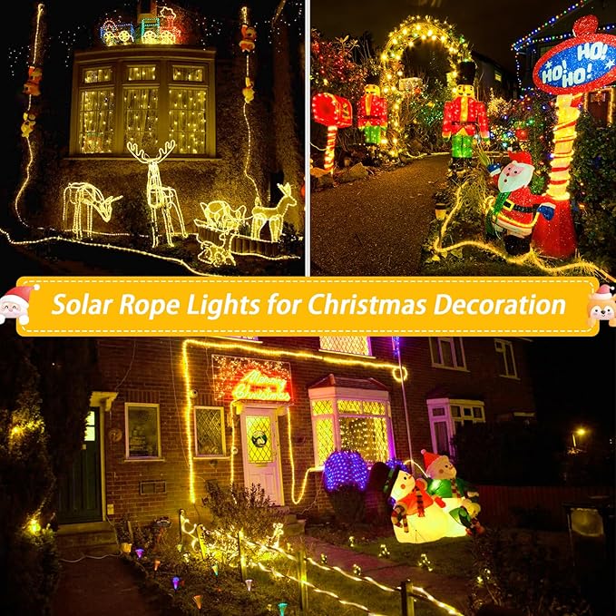 JMEXSUSS 200 LED Solar Rope Lights,66ft 8 Modes Solar Rope Lights Outdoor Waterproof LED Solar Powered Rope Tube | Lumora