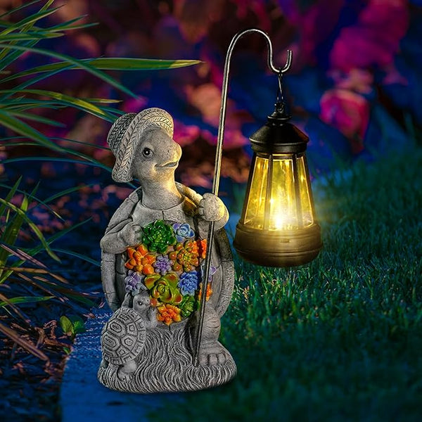 Solar Garden Outdoor Statue Turtle with Hanging LED Lantern —Outside Solar Turtle Decor for Garden,Home,Lawn,Yard | Lumora