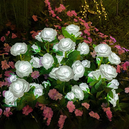Solar Garden Lights Outdoor: 10 Waterpoof Artificial Rose Flower 2 Pack - White LED Landscape Lighting Fairy Decorations for Outside Yard Patio Lawn Jardin - Christmas Gifts for Mom Grandma