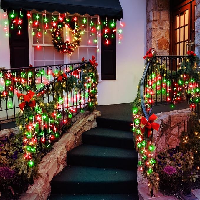 33ft Icicle Lights for Outside, Red and Green Christmas Lights Outdoor Indoor, 400 LED Twinkle String Lights with | Lumora