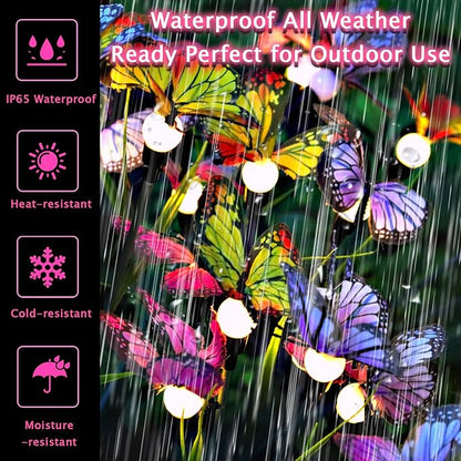 KBG Solar Garden Lights - Outdoor Waterproof Butterfly Lights, High Flexibility Iron Wire & Larger Solar Panel for Yard Patio Pathway Decoration (2-Pack Warm White)