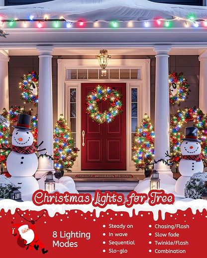 Minetom Christmas Tree Lights, 66ft 200 LED Outdoor Christmas Lights with Remote, 8 Modes String Lights Plug in with Timer for Outside Party Decor, Warm White & Multicolor