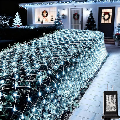 Lovelite 360 LED Net Lights, 21ft x 5ft Christmas Mesh Lights Clear Wire 8 Modes, Waterproof Connectable String Light Plug in for Xmas Tree Bushes Garden Outdoor Party Decorations - White