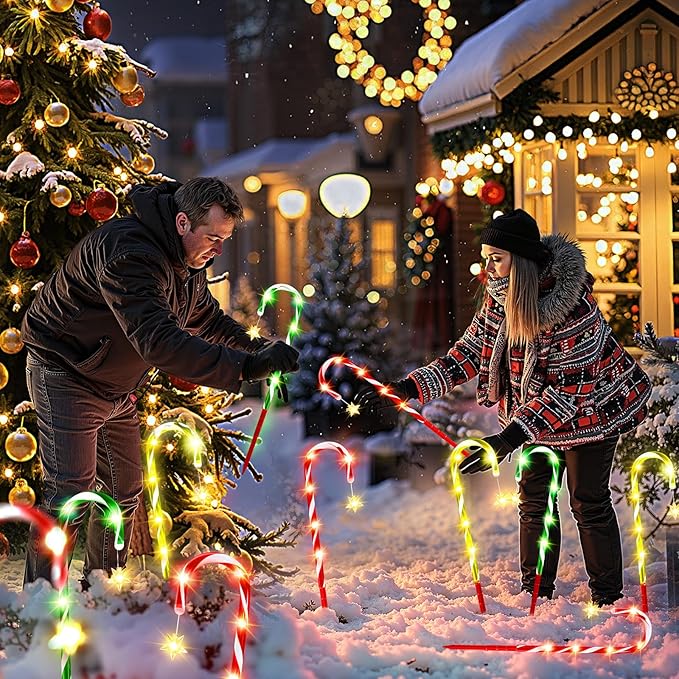 2025 Upgraded Christmas Decorations Outdoor Solar Candy Cane Lights, 10 Modes Waterproof Solar Christmas Pathway Lights with USB Charge, 28 FT 72 LEDs Outdoor Xmas Decor for Yard Lawn Porch Holiday
