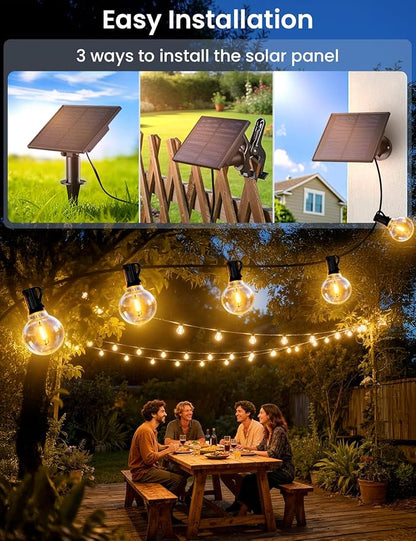Brightever 38FT Solar String Lights Outdoor with Remote and 15+1 LED Shatterproof G40 Bulbs, Dimmable & Timable, 3 Lighting Modes, Waterproof Solar Power Patio Lights for Outside, Party, Cafe, Bistro