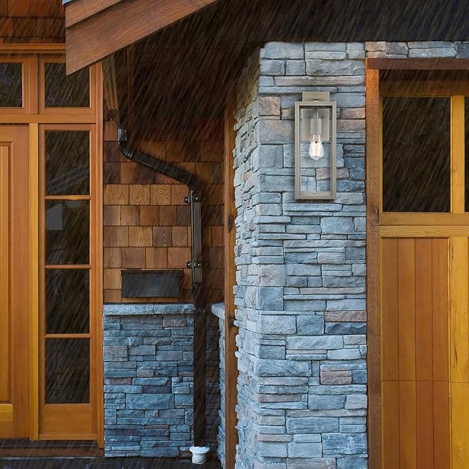 GLOBE Electric 44838 Bowery 1-Light Outdoor Indoor Wall Sconce, Matte Gray, Clear Glass Shade
