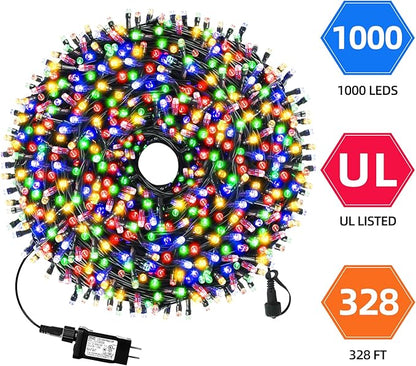 328FT 1000LEDs Christmas Lights Outdoor Indoor 8 Modes for Christmas Tree Party Decoration, 100% UL Listed (Multicolor)