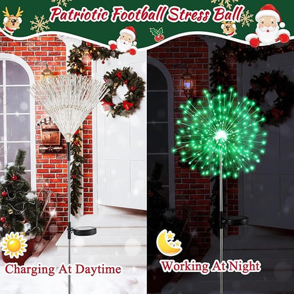 3 Pcs Mardi Gras Solar Firework Lights Solar Lights Outdoor Garden 120 LED 8 Modes Waterproof LED Sparkler Outdoor for Carnival Patio Yard Pathway Walkway (Red,Yellow,Green)