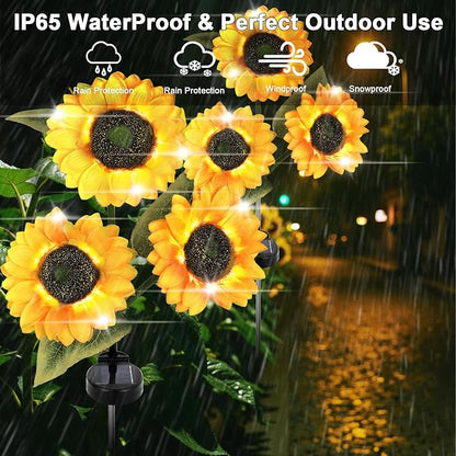 Solar Lights Outdoor Decorative, Upgraded 2 Pack with 6 Solar Sunflower Lights, Waterproof Outdoor Garden Decor, Auto On/Off Solar Lights for Patio, Yard & Pathway Decor