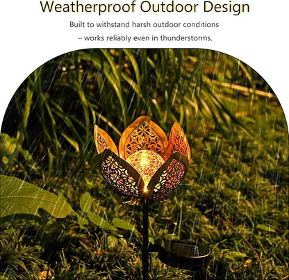 2Pack Solar Lights Outdoor Garden Decor,LED Lotus Flower Lamp, Metal Tulip Solar Lawn Lamp for Courtyard Decoration, Garden Gifts for Women